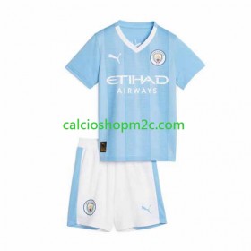 Manchester City Bambino Maglia Prima 2023/2024 Manica Corta (+ Pantaloncini)